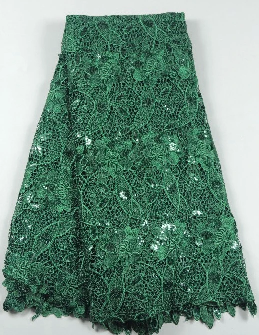 

Classic embroidered African lace fabric Swiss voile cord sequins green color french net guipure organza for sewing wedding