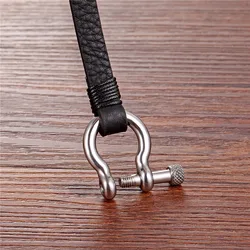 MKENDN New Fashion Stainless Steel Shackle Buckle Leather Survival Bracelet Men Surf Nautical Sailor Surfer Wristband Jewelry