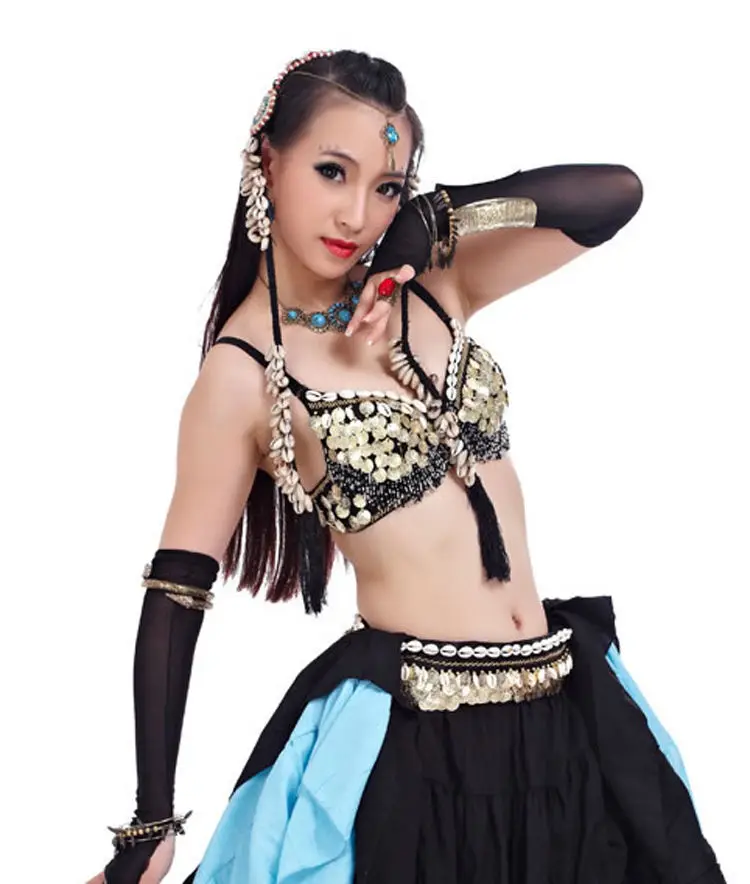 Women Tribal Style Belly Dance Costume Outfit 2 Pics Suit of Bras & Belt 32-34a/b/c