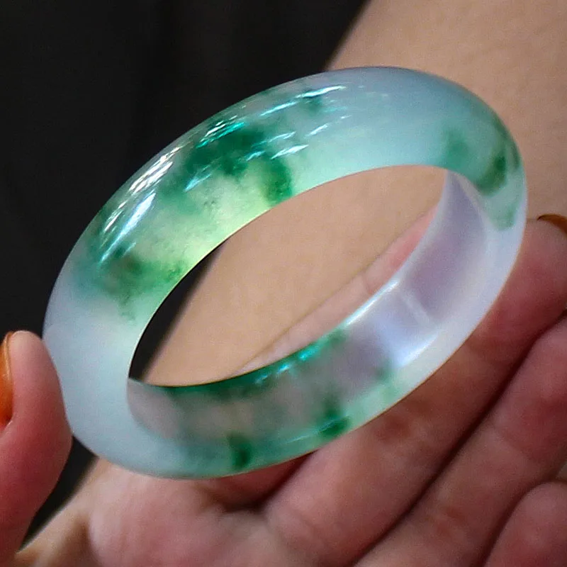 fine jewelry Authentic Special A Myanmar Ice Flower Jadeite Girl Jade Bracelet bangle