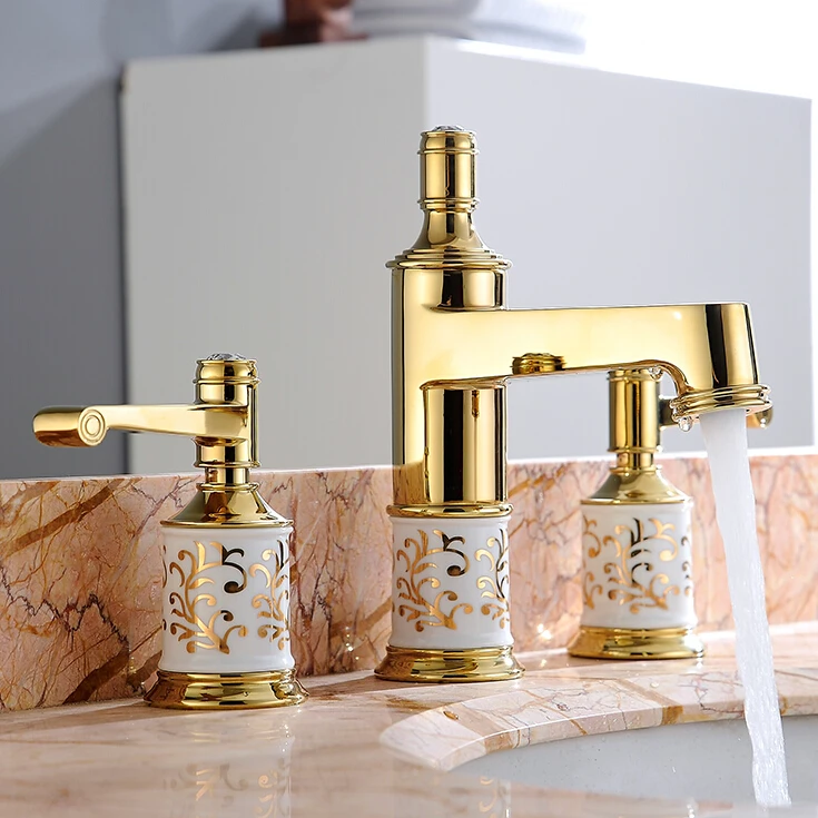 

Free ship Ceramic and gold clour 8 inch widespread bathroom Lavatory Sink faucet mixer tap New