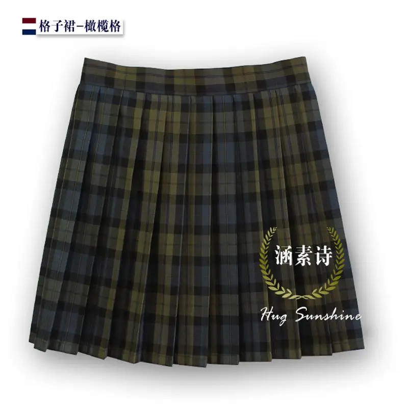 Water blue hollow lattice Grid Womens Pleated skirt New High quality Plaid High waist uniform skirt