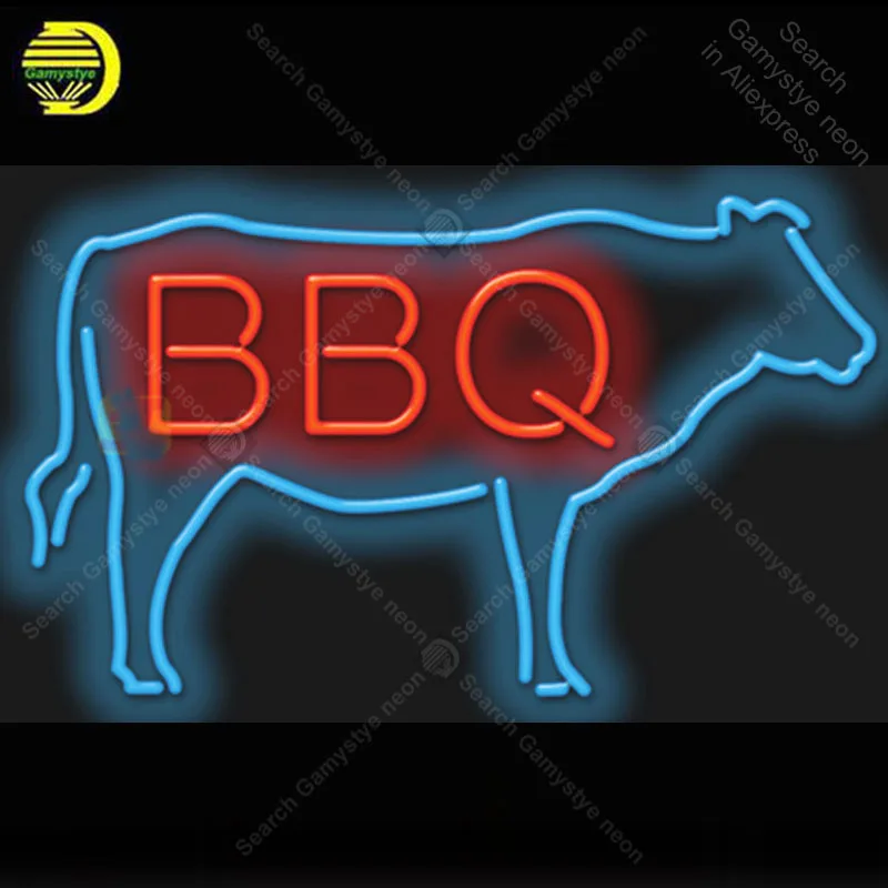 

BBQ with Cow Neon Light Sign Glass Tube Neon Bulbs Decor Room Hotel Neon board Sign lamps accessories anuncio luminoso Atarii