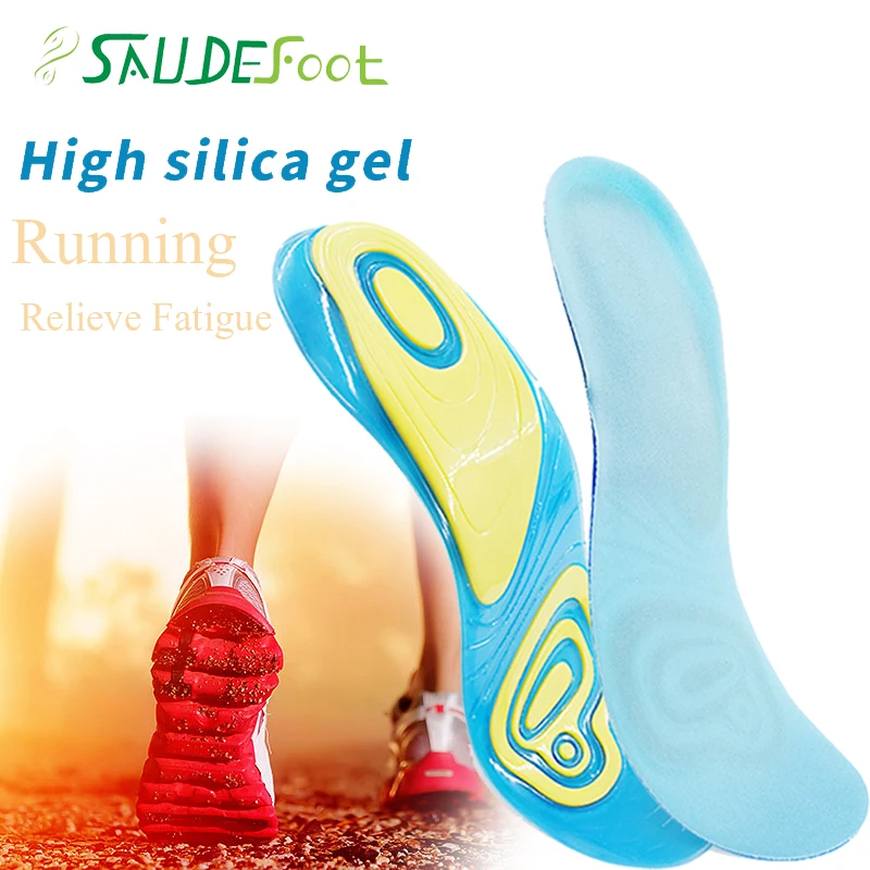 Silicon Gel Insoles Foot Care for Plantar Fasciitis Sneaker Shoes Running Sport Increase Memory Foam Shoes Gel Saudefoot Insoles