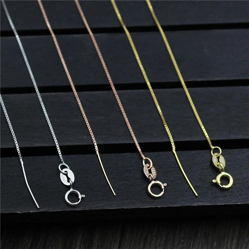 45CM 925 Sterling Silver Box Chain for DIY Pearl Bead Necklace Fine Jewelry Findings Accessories