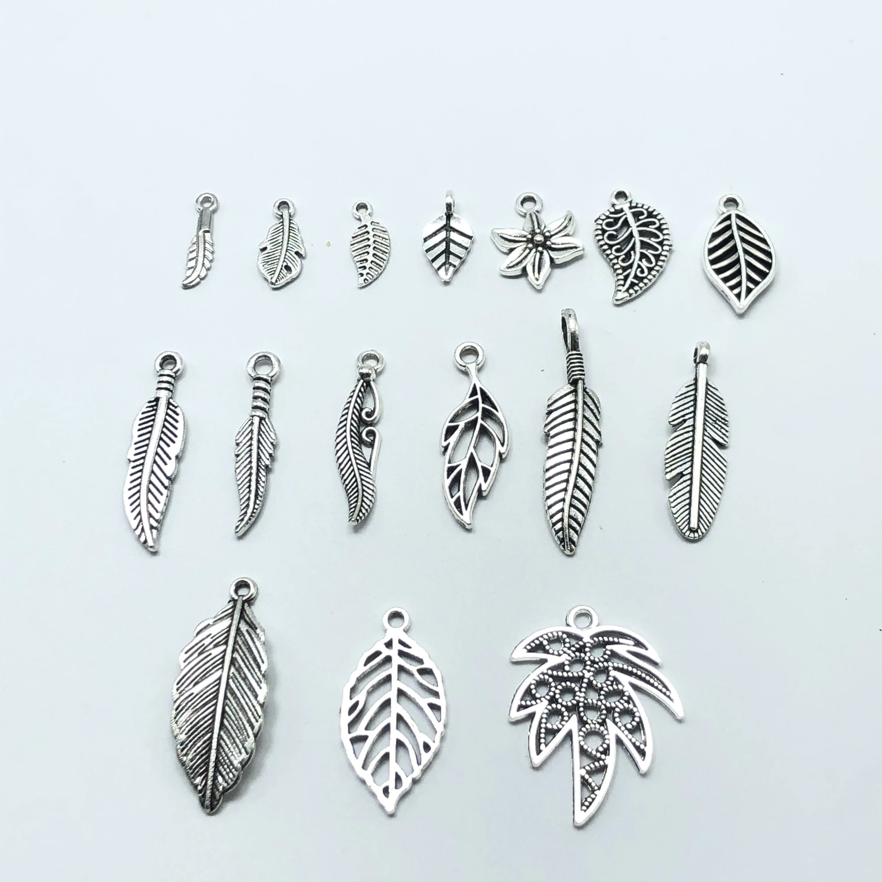 30pcs Tibetan silver mixed style leaf flower feather ornaments pendant DIY jewelry necklace bracelet production accessories