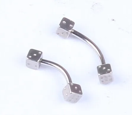 1Piece 1.2x8x3mm Stainless Steel Dice Eyebrow Ring White Square Eye Rings Body Piercing Jewelry