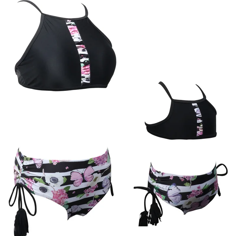 Mother Daughter Đồ Bơi với Băng Tua Mẹ Và Con Gái Bikinis Gia Đình Phù Hợp Với Floral Printed Mẹ và Cô Gái Đồ Tắm