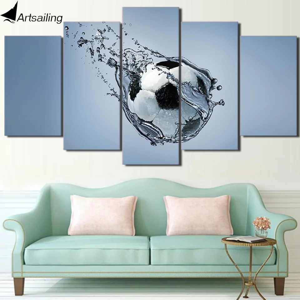 5 piece Canvas Art HD Print  Posters and Prints Framed Modular Football dropping in Water Canvas Painting Home Decor NY-7372C