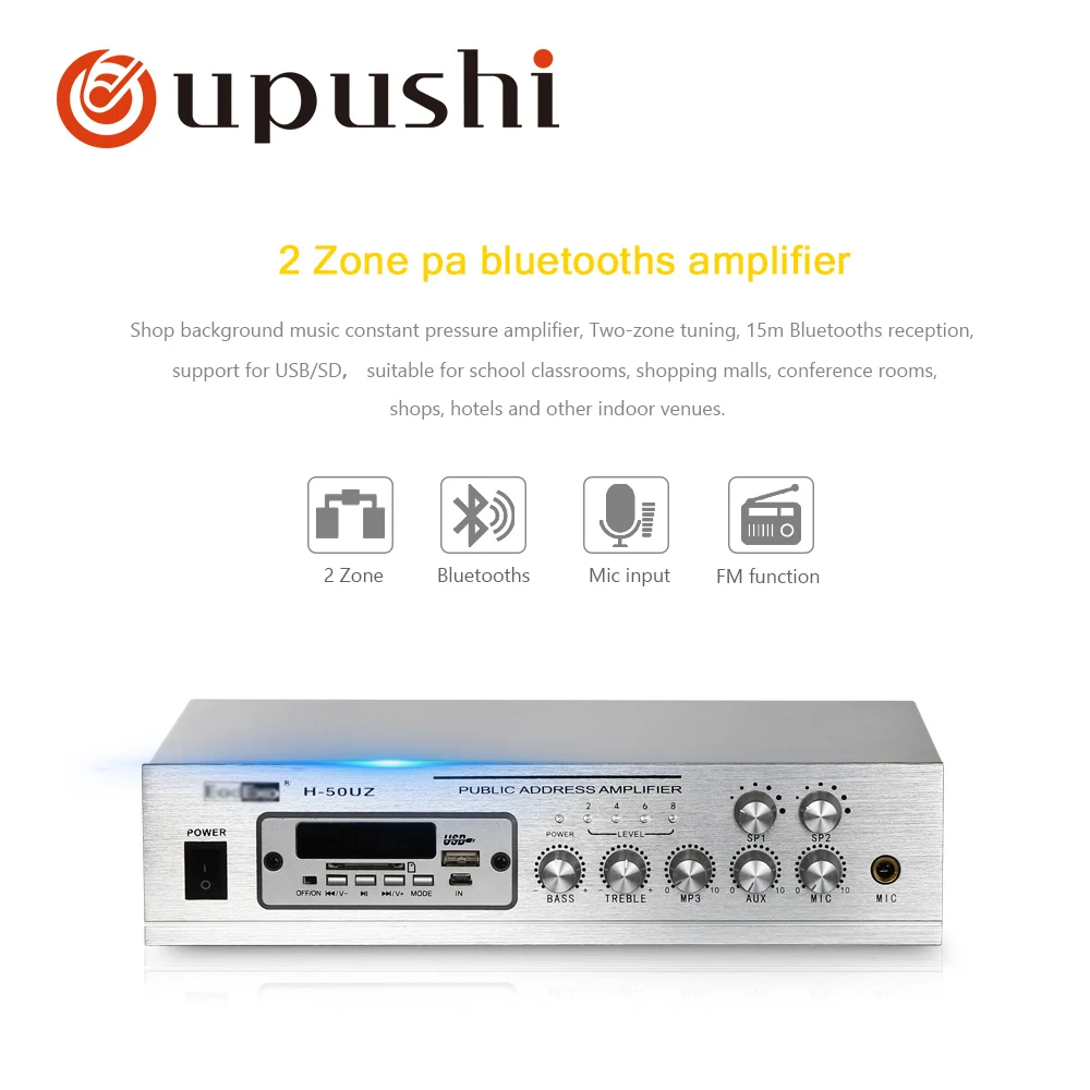 Oupushi pa sistema 50w stereo di casa amplificatore bluetooth mini aduio amplificatore piccolo amplificatore di potenza con USB, scheda SD, FM