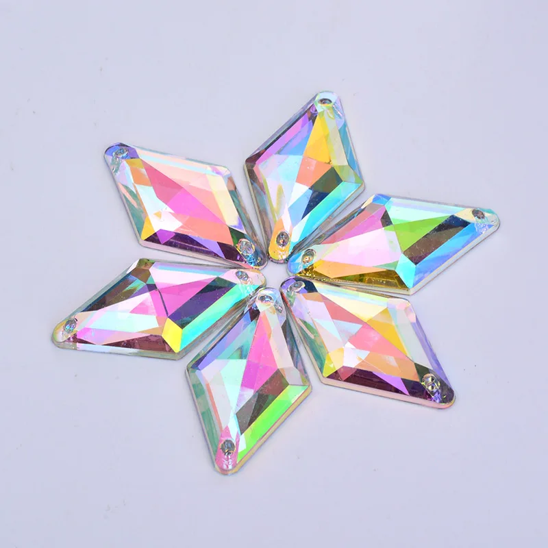 JUNAO 11x18mm 18x30mm AB Crystal Rhombus Rhinestone Applique Sew On Acrylic Stones Flatback Strass Sewing Diamond for Needlework