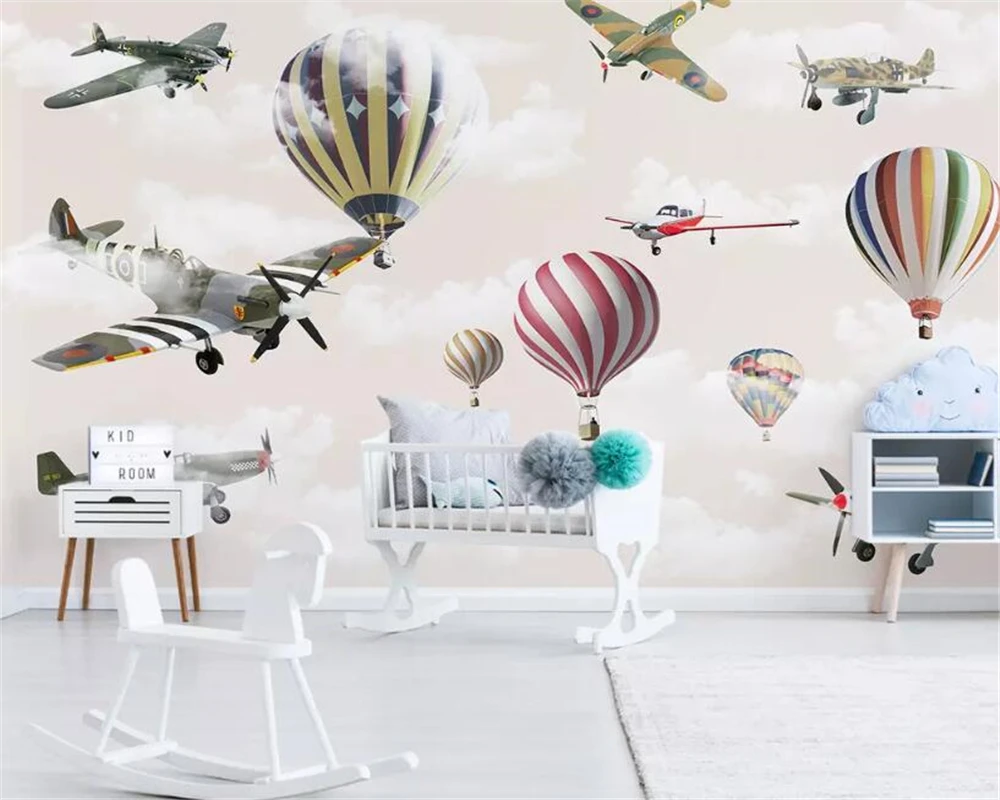 Custom 3d wallpaper mural cartoon aircraft Hot air balloon sky children's room background wall paper decorative painting photos