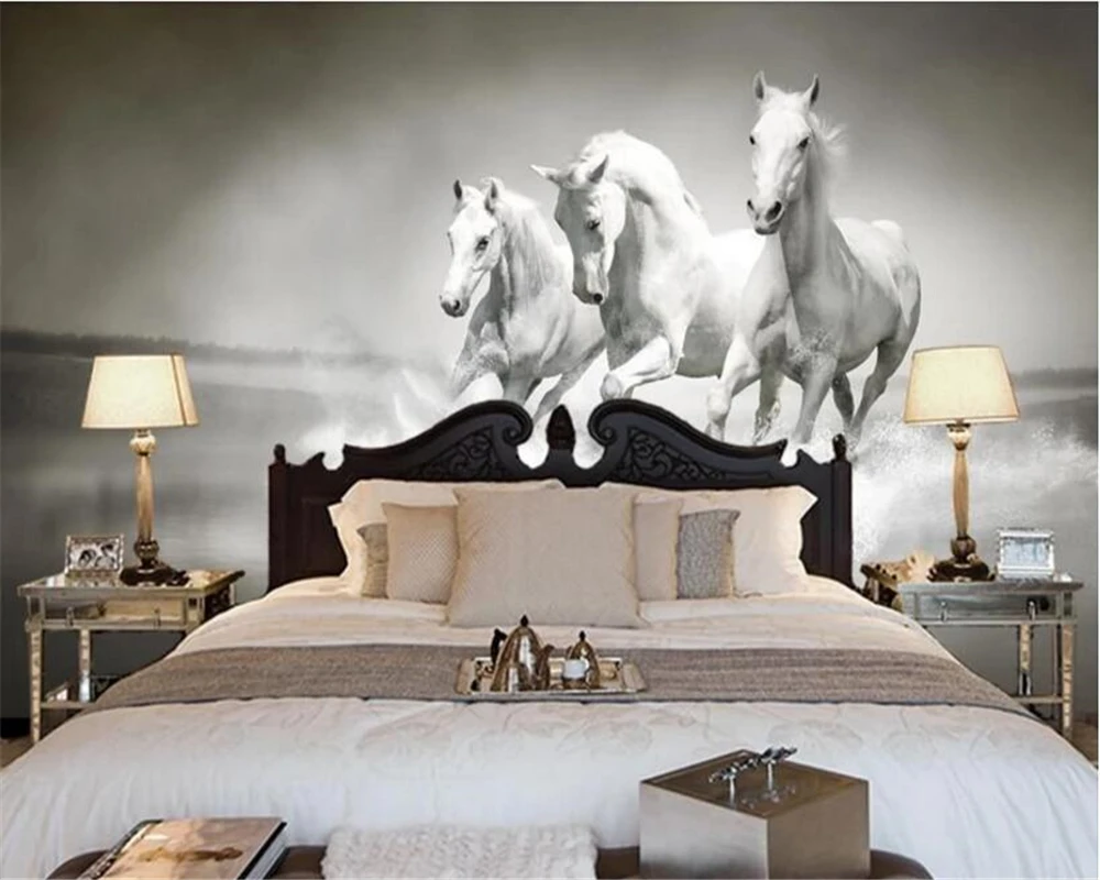 beibehang Custom crease-free personalized wallpaper beautiful HD white horse running background decorative painting wall paper