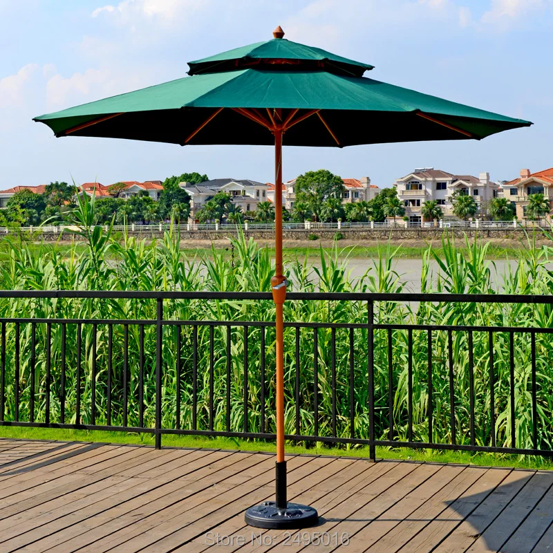 Iron woodlike Patio umbrella steel centre pole parasol  dia2.7 meter double roof Cabana furniture shading crank handle Hot sale