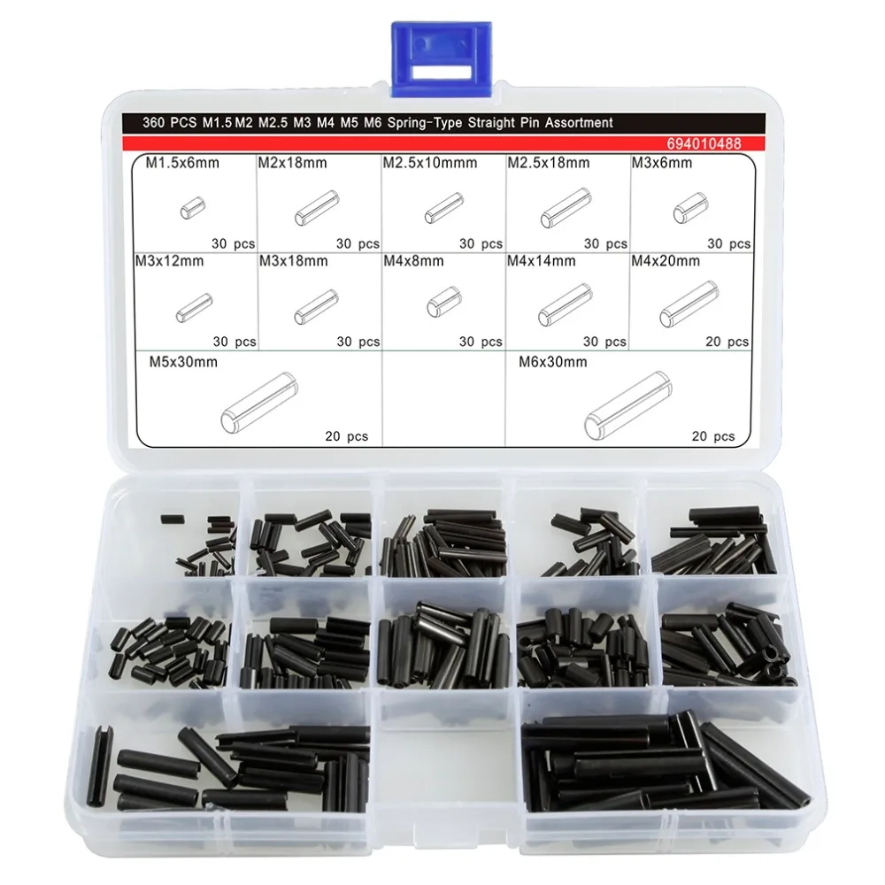 

330Pcs Steel Split Spring Dowel Tension Roll Pin Metal Hardware Assortment Kit