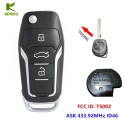 KEYECU Zamienny, ulepszony pilot zdalnego sterowania ASK 433,92 MHz ID46 do Suzuki Swift SX4 z 2008-2012 FCC ID: TS002