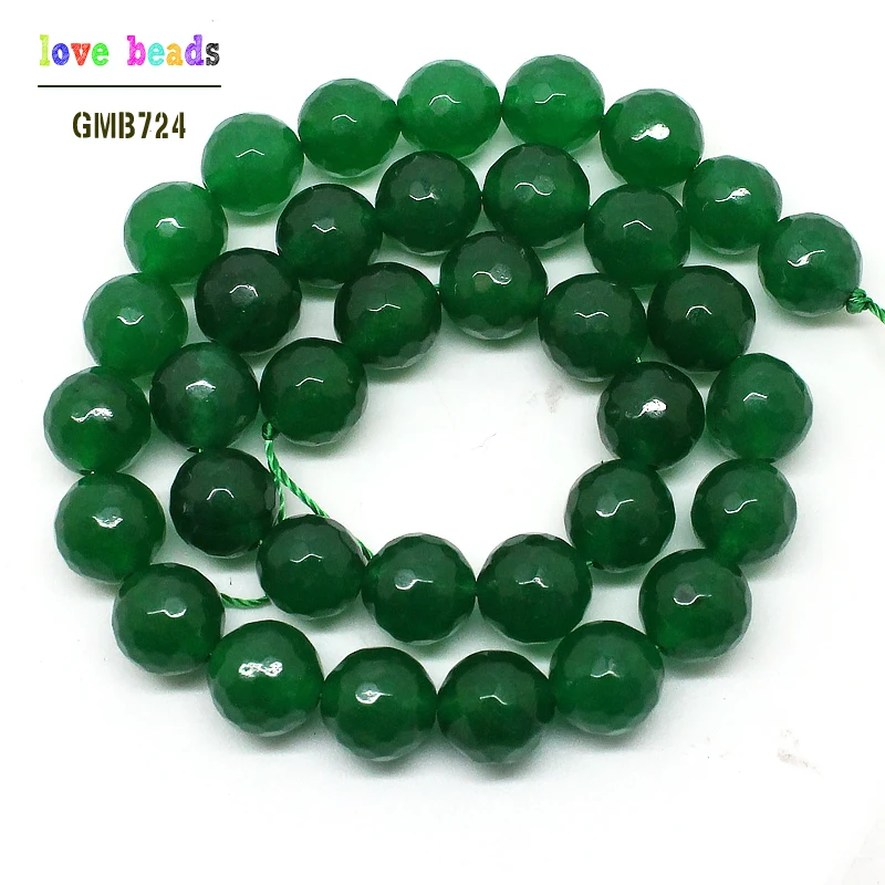 Faceted Green Stone Round Beads For Jewelry Making 4mm 6mm 8mm 10mm 12mm Pick Size 15inches Wholesale -F00495