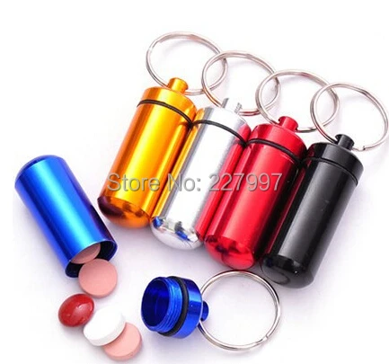 Free Shipping 1000Pcs DIY Waterproof Aluminum Pill Box Case Pill Container Bottle Drug Holder Keychain Promotional Gifts