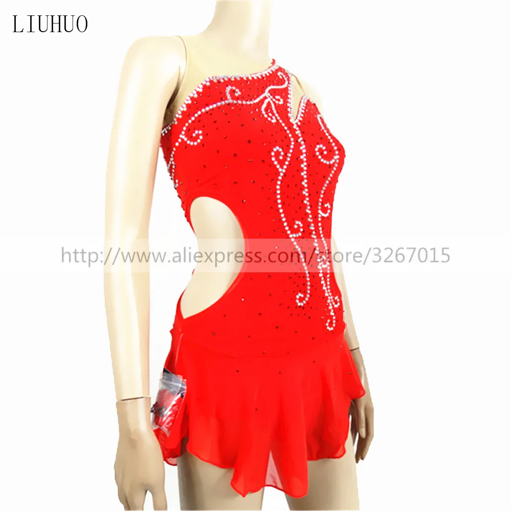 LIUHUO Costume da ballo per palo da donna nuovo rosso tessuto elastico alto garza Sexy strass lucido senza maniche rullo adulto