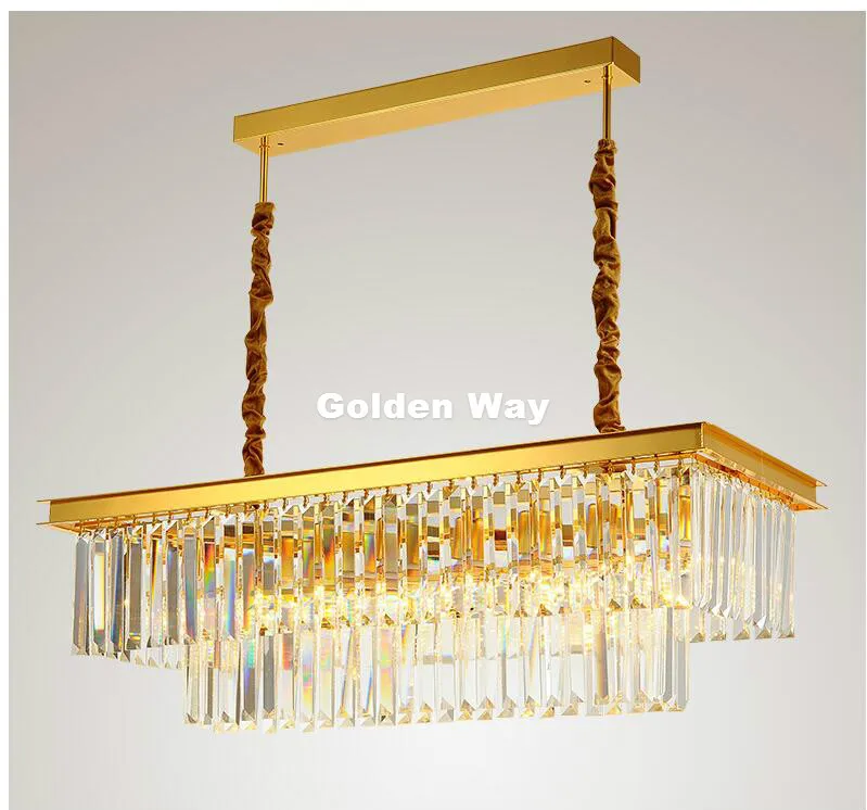 New Arrival L100cm W30cm Golden Transparent Kitchen Pendant Light Coffee Shop Bar Light Lustres Crystal Pendant Lamp Lighting