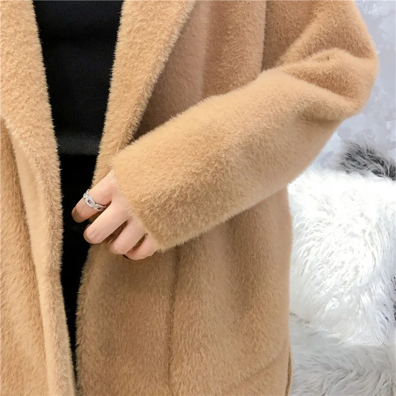 new women imitation mink cashmere coat autumn winter Korean loose Super soft candy color sweater female knit cardigan coat thick