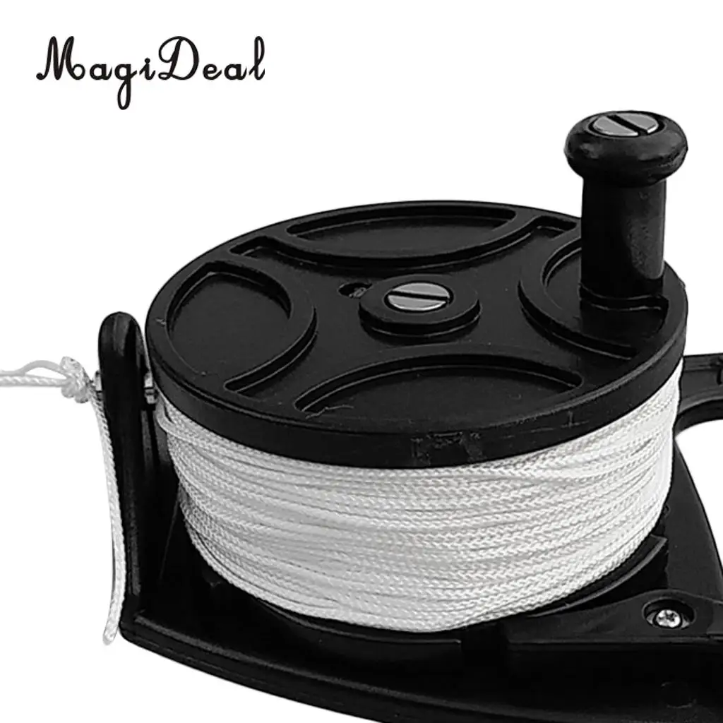 Black Plastic Compact Scuba Diving SMB Wreck Cave Dive Reel Kayak Anchor & Handle, Thumb Stopper, 150ft Line