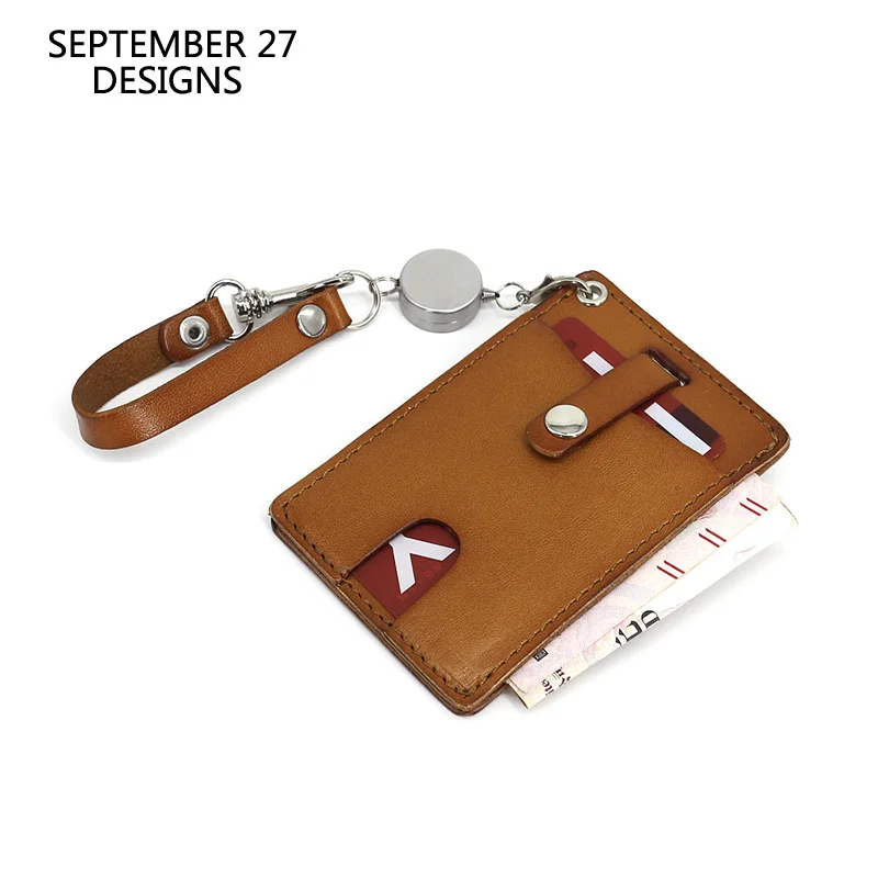 

New Bus Card Case Retractable Japan Korea Style Genuine Leather Identity Credit Card Holders Tag 100% Cowhide Mini Purses