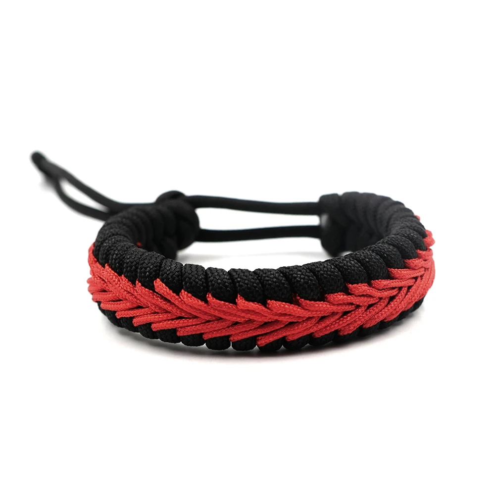 Adjustable Survival Emergency Black and Red 550 Paracord Bracelet Parachute Cord Bracelet Camping Hiking DIY Hand-made