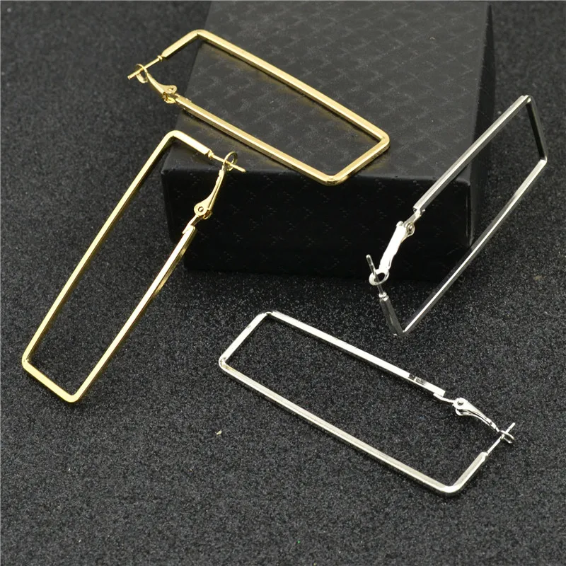 Ladies Earrings Silver Gold Plating Square Rectangular Fashion Brand Personality Exaggerate Fine Youth Hoop Earrings for Women