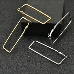 Ladies Earrings Silver Gold Plating Square Rectangular Fashion Brand Personality Exaggerate Fine Youth Hoop Earrings for Women
