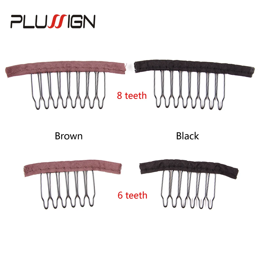 Plussign Wig Clips Combs 12 Pcs/Pack Wig Combs Hair Clips For Extensions Black Brown Color 6 8 Teeth