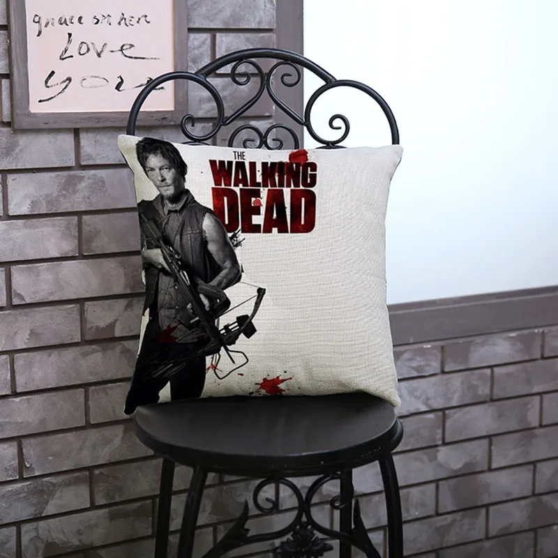 The Walking Dead Print Decorative Pillows One Side Print Cotton Linen Cushion Cover 45x45cm Woven Throw Cushion Pillow Cover