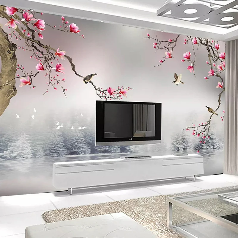 Custom Mural Photo Wallpaper Chinese Style Magnolia Flower Birds Living Room Bedroom 3D Wall Papers Home Decor Papel De Parede