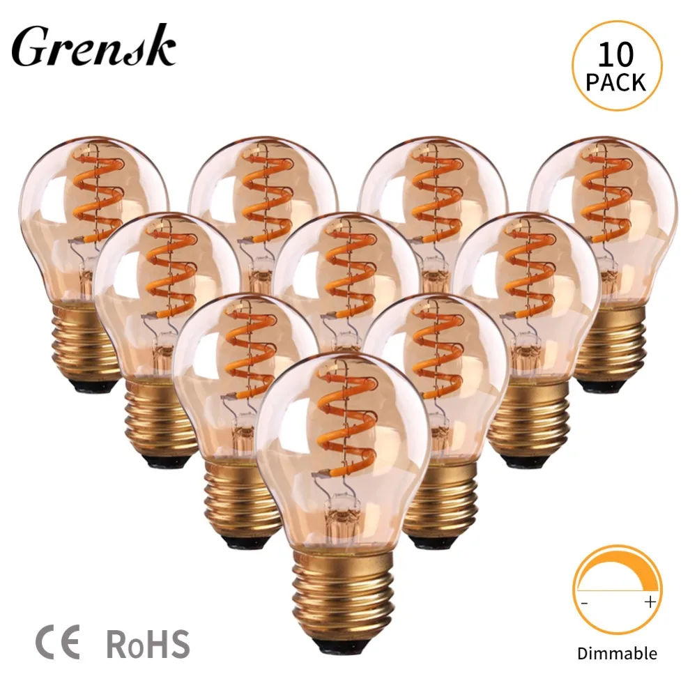 Grensk Led E27 Glas Spirale G45 Globe Filament Glühbirnen Antike Edison Birne 3W Bernstein Glühbirnen Dimmbare Lampe 2200K E26 Led