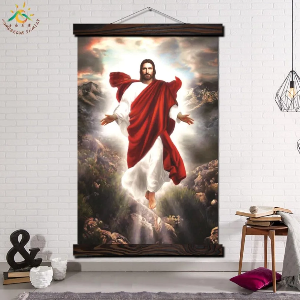 

King Jesus Comes Vintage Posters and Prints Scroll Canvas Painting Wall Art Pictures Framed for Home Decoration