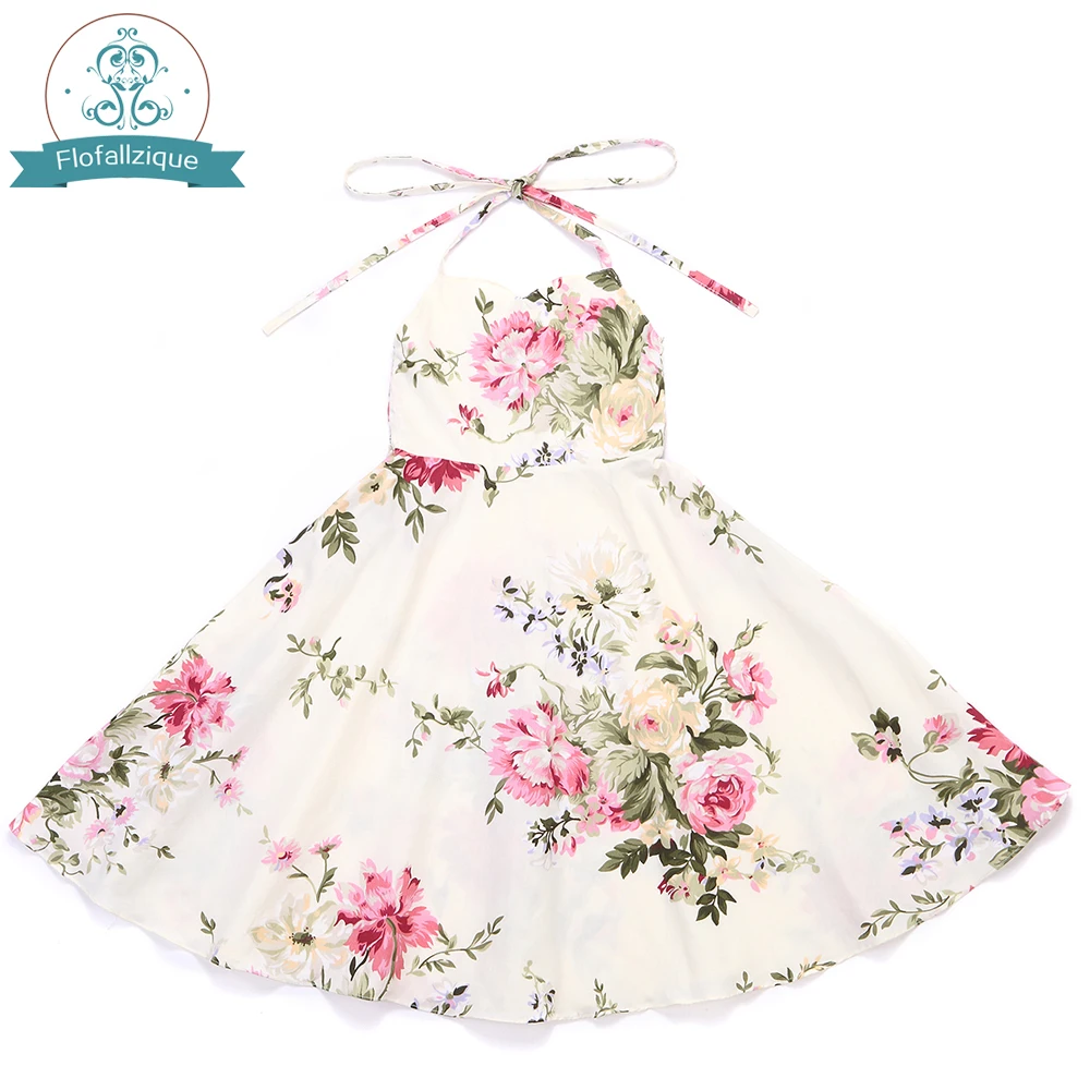 

Flofallzique Flower Girl Dress Vintage Rose Floral Summer Princess Wedding Christmas Party Kids Children Clothes Size 1-8Y