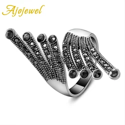 Ajojewel Brand Vintage Black Rhinestones Wing Women Ring Femininas Bijuterias Lembrancinhas De Casamento
