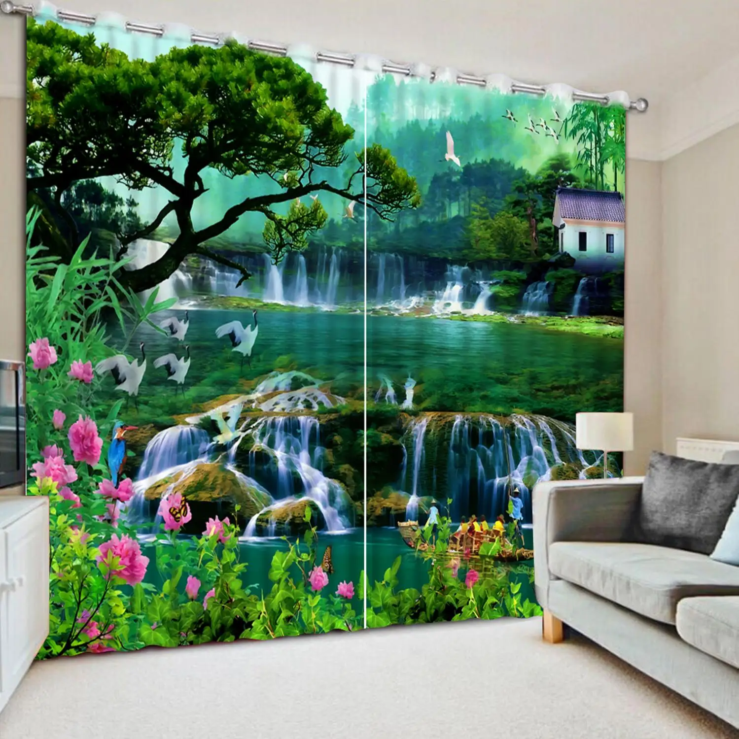 

customize modern blackout curtains Waterfall scenery curtains for living room bedroom home windows curtains