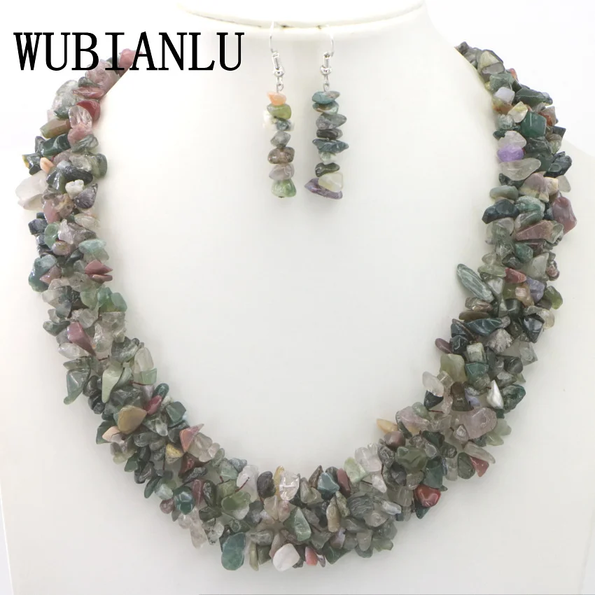 WUBIANLU Garnet Purple Crystal Fluorite Coral Crystal Necklace Earrings Hot Sale Suitable Women Banquet Jewelry Fashion Style