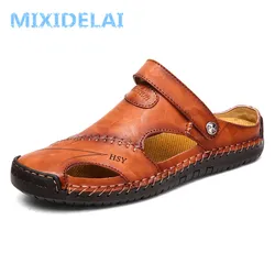 Summer Sandals Men Leather Classic Roman Sandals 2024 Slipper Outdoor Sneaker Beach Rubber Flip Flops Men Water Trekking Sandals