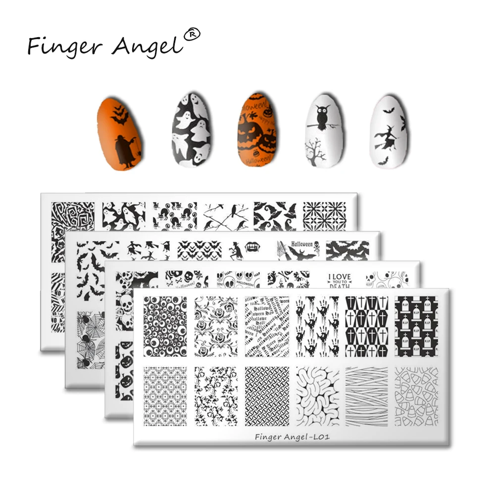 

Finger Angel 1PCS Halloween Design Nail Art Stamping Plates Stamp Image Unique Funny Cartoon Skull 6*12cm DIY Nail Template