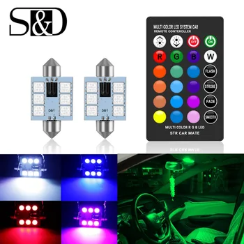 C5W LED RGB Festoon 31mm 36mm 39mm 42mm Araba İç Aydınlatma Uzaktan Kumanda ile Çok Renkli Kubbe Işık Okuma Lambası Otomatik 12 V