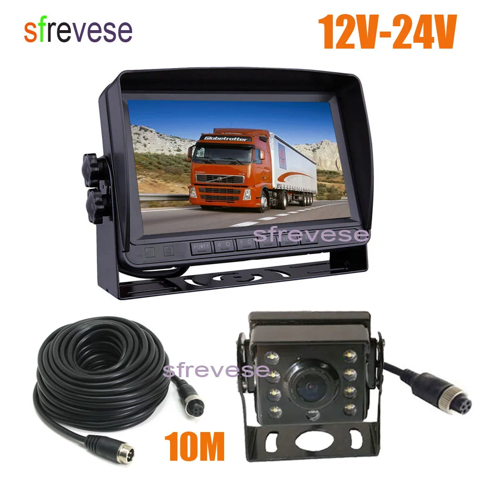 

7" IPS HD 4Pin Car Rear View Monitor + Waterproof AHD 1080P 175 degree Reversing Backup Camera For Bus Truck Kit 10M Cable