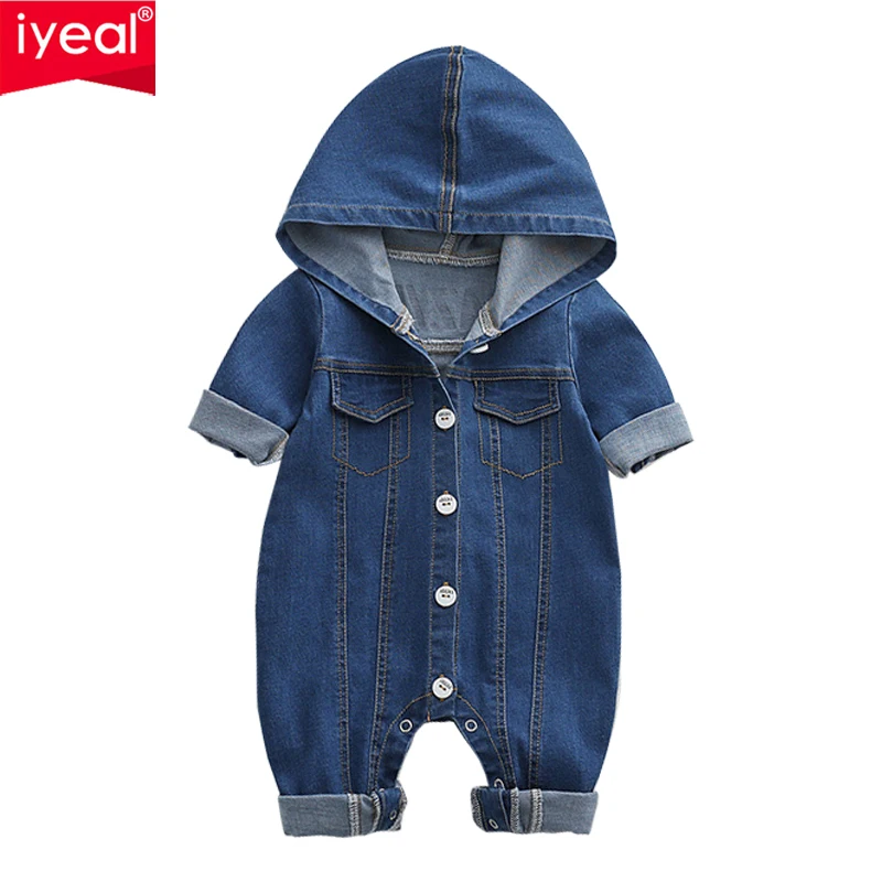 IYEAL Soft Denim Baby Romper Hooded Infant Clothes Newborn Jumpsuit Babies Boys Costume Cowboy Fashion Jeans Children Clothes