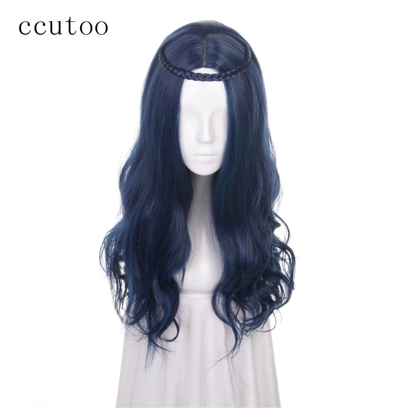 ccutoo 70cm Blue Mix Wavy Long Synthetic Wig Descendants 2 Evie Cosplay Wig Heat Resistance Middle Parting Hairstyles Braid Hair