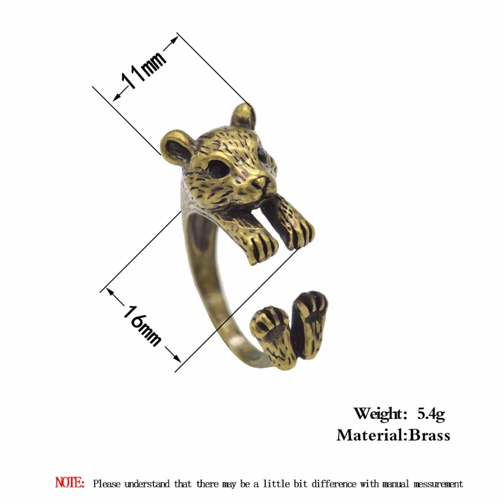 Kinitial 1PCS Antique Bronze Vintage Brass Knuckle Hamster Ring Mid Finger Boho Chic Mice Animal Mouse Rings For Men Women