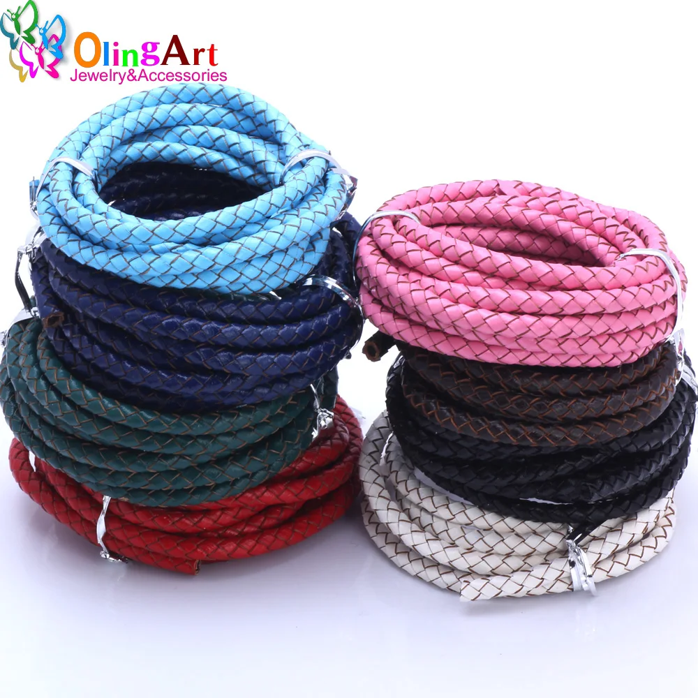 

OlingArt 5mm 2M Multicolor Round Genuine Braided Leather Cord Women Earrings Bracelet Choker Necklace Wire DIY Jewelry Making