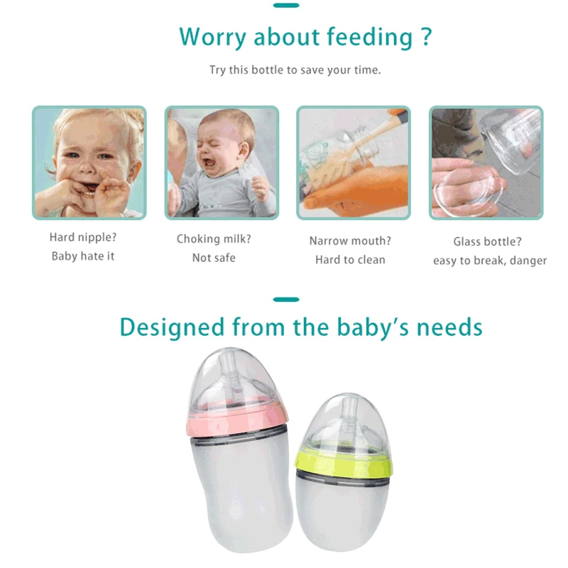 250ml Food Grade Silicone baby Feeding Bottle Baby Nursing Bottles Wide Mouth Milk Bottles Infant Feeder BPA Free for baby thing