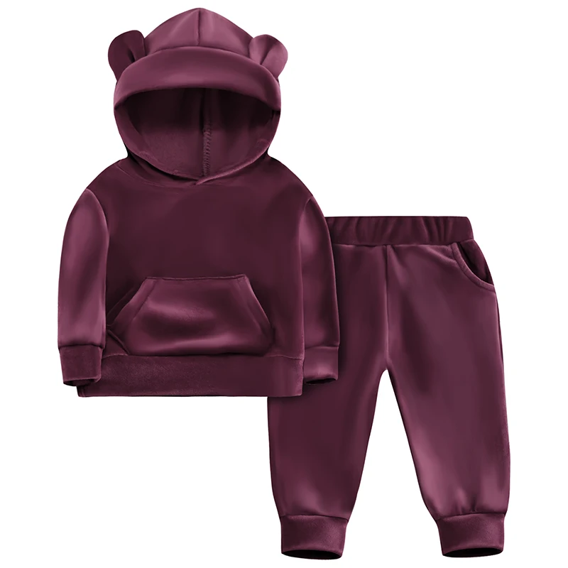 Set di abbigliamento con cappuccio in velluto per bambina Set di abiti per bambini primavera autunno per ragazza ragazzi tute sportive tute Set di