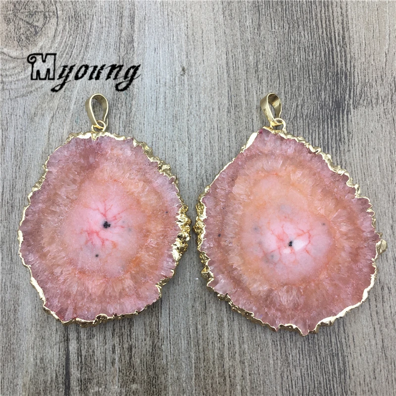 

Large Sun Flower Shape Red Quartz Druzy Slice Pendant,Natural Crystal stalactite Slab Necklace Charm Jewelry Making MY2033